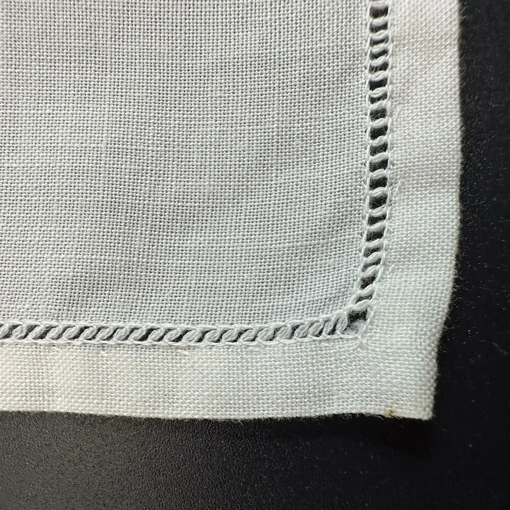 Vintage Hand Embroidered Table Runner White Cotton Floral Hemstitched 34x15.5